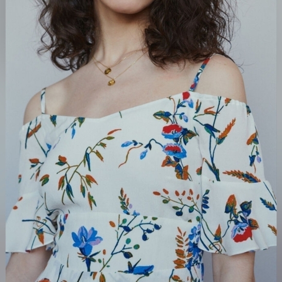 MAJE Rhina cold shoulder floral‎ MINI DRESS - Picture 6 of 12